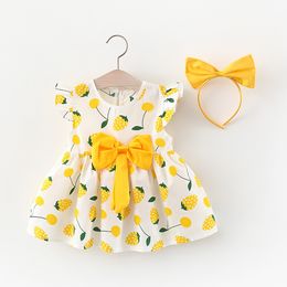 Clothing Sets 6M 3Y Little Baby Girls Dresses Cotton Skirt Cute 2pcs Outfits Ruffle Sleeves Fruit Polka Dot Print Dress And Headwear 230705