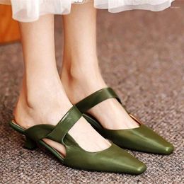 Dress Shoes Sandals Women's Cow Leather Kitten Heel Pumps Pointed Toe Slip On Party Sexy Elegant Mid Oxfords