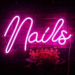 LED Nails Sign Led Pink Light Up Signs Wall Usb Lights for Nail Salon Beauty Room Stores Decor Neon HKD230706