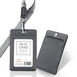 Other Office School Supplies ID Card Holder with Lanyard Genuine Leather Neck Cord Premium Covers for Identification Cards Pass 230705