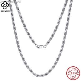 Pendant Necklaces Rintin Luxury 925 Sterling Silver Diamond Cut Rope Chain Necklace for Men's Fashion Italian Silver Necklace Chain Jewellery SC29 Z230707