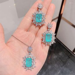 Necklace Earrings Set Moissanite Emerald Paraiba Tourmaline Adjustable Ring For Women Wedding Engagement Fashion Flower Jewelry