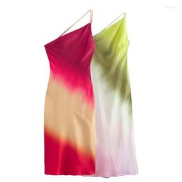 Casual Dresses Women's 2023 Spring Leisure Fashion Unique Collarless Sleeveless Strap Tie Dye Asymmetric Slim Fit Long Dress