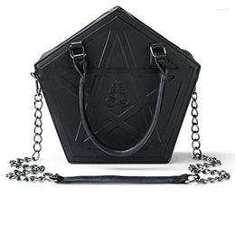 Evening Bags JIEROTYX Pentagram Punk Darkness Gothic Star Handbag Women Girl Black PU Soft Leather Shoulder Bag With Chain High Quality