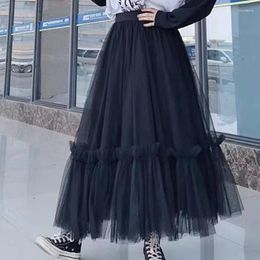 Skirts High Waist Mesh Yarn Skirt With Multi Layer Women Ruffles Pleated A-line Long Ladies Fashion Party Street Style