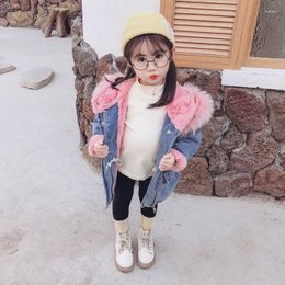 Jackets Baby Girls Winter Toddler Kids Denim Coats Faux Fur Hooded Fleece Thick Warm Outerwear 1-7 Years Overcoat Casual