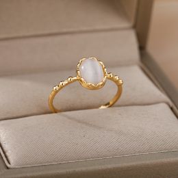 White Opal Rings For Women Lover Gold Colour Stainless Steel Female Engagement Wedding Ring Jewellery Girlfriend Birthday Gift