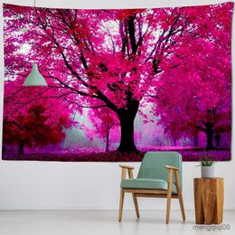 Tapestries Red Forest Tapestry Wall Hanging Waterfall View Home Decor Rug Room Art Deco Yoga Sheets Beach Blanket R230706