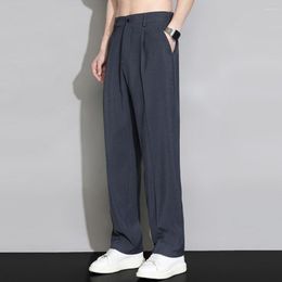 Men's Pants Stylish Ice Silk Wide Leg Business Trousers With Elastic Waist Button Pockets Draped Thin Comfort