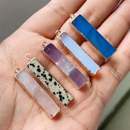 Pendant Necklaces Long Rectangle Natural Stone Gem Quartz Slice Healing Charm For Jewelry Making Handmade Necklace Earring Finding