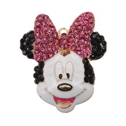 10pcs/lot Enamel Cartoon Mouse Head Shape Pendant Cute Animal Rhinestone Charm Pendants For Necklace