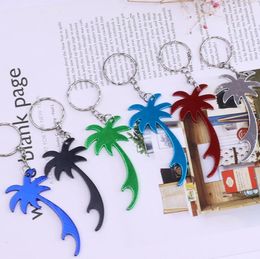 Aluminium Alloy Openers Multi Colour Palm Tree Shape Keychains Beer Soda Can Bottle Opener Key Ring Household Kitchen Tools SN4417