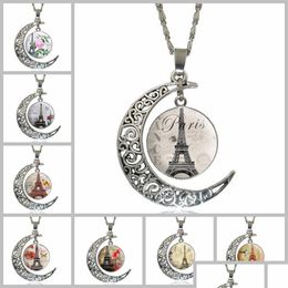 Pendant Necklaces New Fashion Hollow Carved Gemstone Necklace Moon Eiffel Tower For Man Women Mix Models Jewellery Drop Delivery Pendan Dhywg