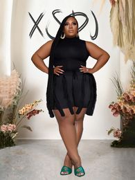 Women's Plus Size Pant's twopiece sleeveless top sexy shorts set tassel mesh and size matching wholesale direct shipment 230705