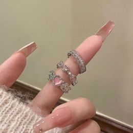 2023 Pink Crystal Irregular Heart Rings Vintage Zircon Opal Love Open Ring Y2K Shiny Zircon Rings for Women Party Jewellery Gift