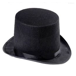 Berets Black Polyester Felt Top Hat Magician Gentleman Party Costume T8NB