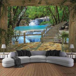 Tapestries balcony landscape waterfall tapestry wall hanging sea sky aesthetic room art decoration fabric large background R230706