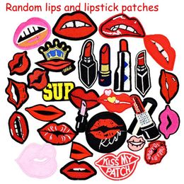 10 pcs Random Diy Lips kiss teeth patches for clothing iron embroidered kiss patch applique iron on patches sewing accessories bad309v