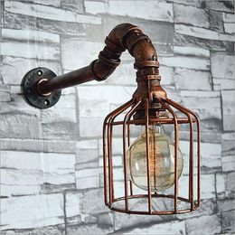 Wall Lamp Bird Cage Retro Iron Metal Water Pipe Handmade Industrial Wind Decorative Sconce Bracket Light