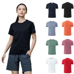 Lu Quick Dried Sports T-shirt Designer Yoga 5XL Large Loose Polyester Running Round Neck Top Fat Girls Can Wear Fiess Short Sleeves Simple Training Suit