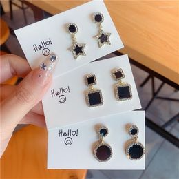 Dangle Earrings Korean Fashion Drop Oil Black Geometric For Women Crystal Star Sqaure Round Long Pendant Earring Jewelry