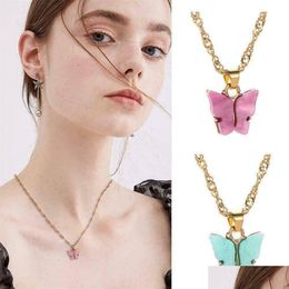 Pendant Necklaces Romantic Cute Acrylic Butterfly For Women Korean Animal Charm Chains Fashion Girls Jewelry Gift Drop Delivery Penda Dhcwg