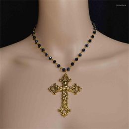 Pendant Necklaces Gothic Large Detailed Cross Black Crystal Choker Necklace Pearl Crucifix Rosary 2023 Fashion Charm Statement Women Jewelry