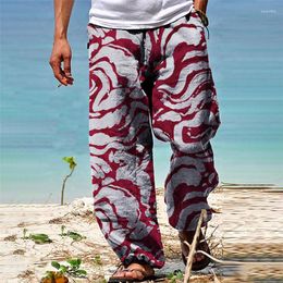 Men's Pants Summer Long Tube 3D Printed Elastic Drawstring Design Front Pocket Beach Casual Sports Series High Quali