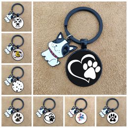 Cute Paw Print Pet Footprints Dogs Glass Cabochon Keychain Bag Car Key Ring Holder Charms Keychains Men Women Gifts