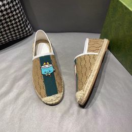 Espadrille animal patch canvas shoes buckle Loafers men women designer prints embroideries Beige and ebony shoe grass Sole covered 02