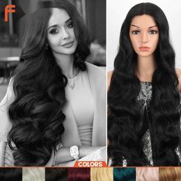Synthetic Wigs 28 Inch Deep Wave Hair Synthetic Lace Wigs for Black Women Natural Long Wavy African American 8 Colours Cosplay Wig 230227