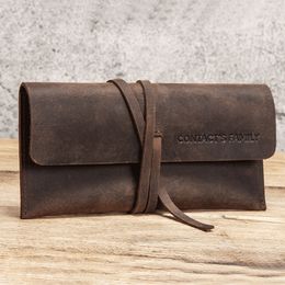 Pencil Bags Handmade Cowhide Leather Pen Bag Retro Vintage Roll Pencil Case Pouch Stationery Drop 230706