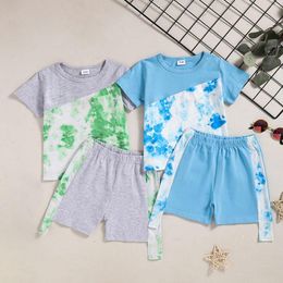 Tench Coats Summer Tie Dye Round Neck Short Sleeved T Shirt Personalised Shorts Fashion Boy Suit