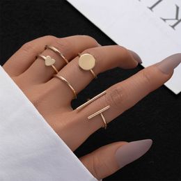 IPARAM Vintage Gold Color Heart Geometric Midi Joint Ring Set for Women Minimalist Metal Opening Knuckle Ring 2021 Jewelry Gift