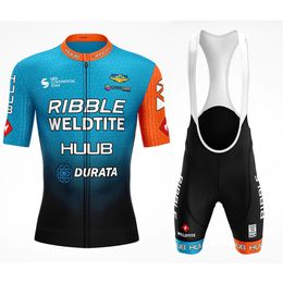 Cycling Jersey Sets Huub Ribble Weldtite Short Sleeve Blue Mens Bib Shorts Black Maillot Ciclismo Hombre Lightweight Bike Shirts 230706