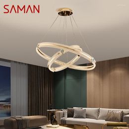 Chandeliers SAMAN Nordic Chandelier Led 3 Colours Creative Light Luxury Ring Pendant Lamp Home Living Dining Room Bedroom Fixtures