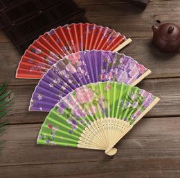 Vintage Bamboo Folding Hand Held Flower Fan for Party Favor Summer Women Girl Dancing Fans SN4409