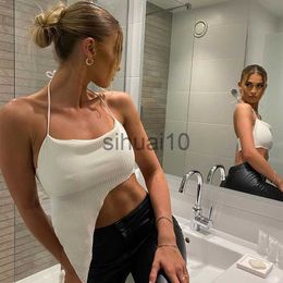 DIY Tanks Camis Female White Halter Crop Top Irregular Hem Backless Cami Y2K Girl Sexy Sleeveless Top Streetwear Women Clothes 2020 Summer J230706