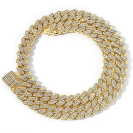 Herz 14 mm Designer Iced Link Herren Goldkette Zinkenhalskette 14 Karat Weißgold plattiert 2-reihiger Diamant-Zirkonia-Schmuck 16 Zoll-24 Zoll Kubanische Kette 16 Zoll-4 Zoll