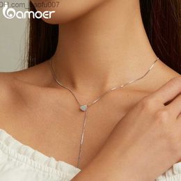 Pendant Necklaces Bamoer 925 pure silver bright heart necklace for women Minimalism long box chain necklace exquisite Jewellery party gifts BSN260 Z230707