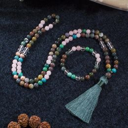 Anhänger Halsketten 8mm Achat 108 Mala Perlen Halskette Meditation Yoga Gebet Schmuck Set Japamala für Männer und Frauen