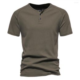 Men's T Shirts Mens Cotton Henley Vintage Raglan Sleeve Collarless Shirt Men Casual Button Down T-shirt Male Summer Basic Tops Tees