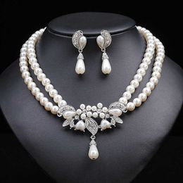 Multilayer Pearl Necklace Earrings Twopiece Bridal Dress Accessories Advanced Design Sense New 230628