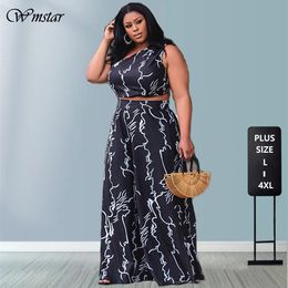 Women's Plus Size Pants 3xl 4xl Two Piece Set Summer Wholesale Sexy One Sleeve Tank Top Wide Leg Printed Matching Direct 230705