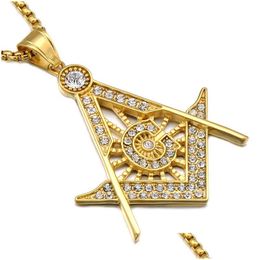 Pendant Necklaces Stainless Steel Masonic Symbol Men S Micro Pave Rhinestone Gold Sier Plated Titanium Chains For Women Punk Drop De Dhxgh