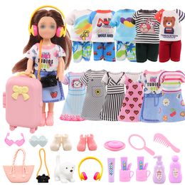 Doll House Accessories Barwa Fashion Chelsea 27 Pieces=1 Suitcase 4 Travel Set 4 Skirts 2 Tops Pants 12 Accessories 1 Dog 2 Shoes 1 Headphones Ki 230705