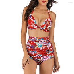 Women's Swimwear High Elastic Bikini Set Cut-Out Bandage Swimsuit Beach Two Pieces Printed Bikinis Sets G-String Thong Bathing Suit