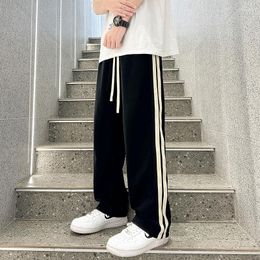 Men's Pants Summer Thin Casual Sports Mens Loose Straight Simple Trousers Korean Patchwork Side Stripe Section Drape Wide-leg