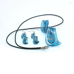 Necklace Earrings Set 6 Pieces Wholesale Chinese Style Handmade Blue Lighting Glass Murano Beads Spiral Jewellery For Women