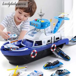 Model Set Kids Toys Simulation Track Inertia Boat Diecasts Toy Vehicles Music Story Light Toy Ship Model Toy Car Parking Boys Toys HKD230706